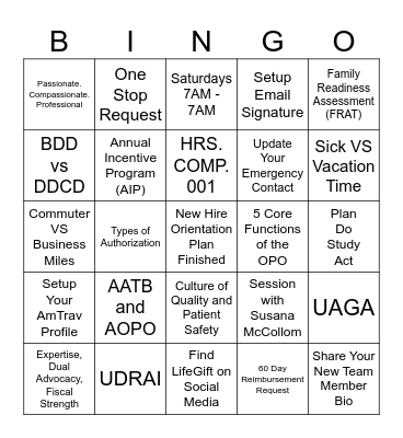 December Orientation Bingo Card