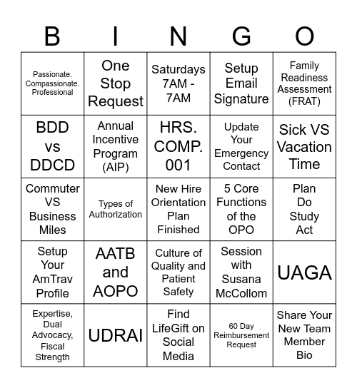 December Orientation Bingo Card