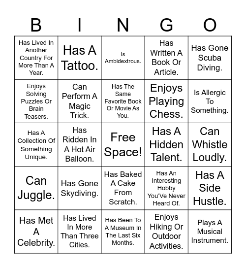 Find Someone Who... Bingo Card