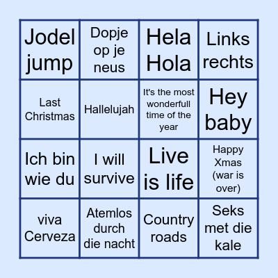 Aprè Ski Bingo Card