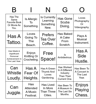 Find Someone Who... Bingo Card