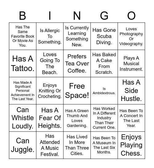Find Someone Who... Bingo Card