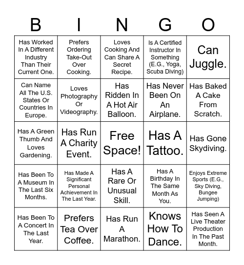 Find Someone Who... Bingo Card