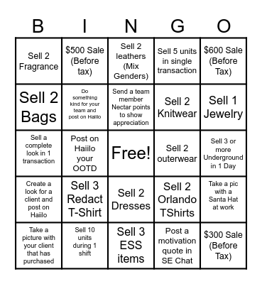Holiday Bingo Card