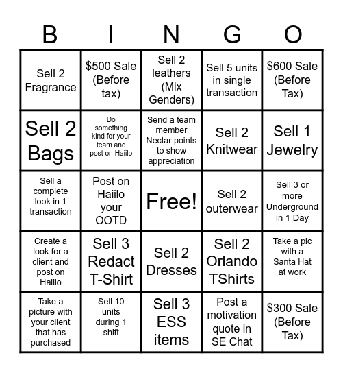 Holiday Bingo Card