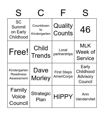 First Steps Bingo Card