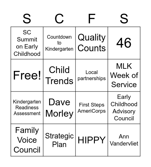 First Steps Bingo Card