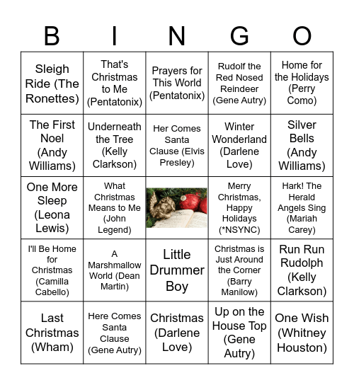 Holiday Song Bingo Card