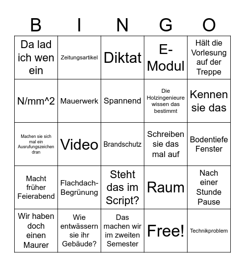Baustoffkunde Bingo Card