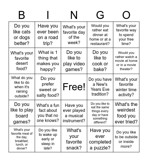 Conversation Bingo Card