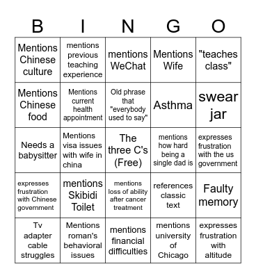 Bob bingo Card