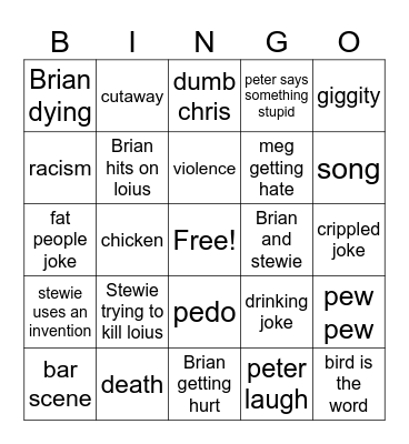 Family Guy Bingo Card