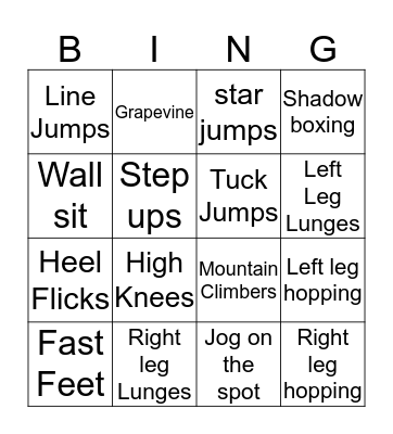 Fitness Bingo Card