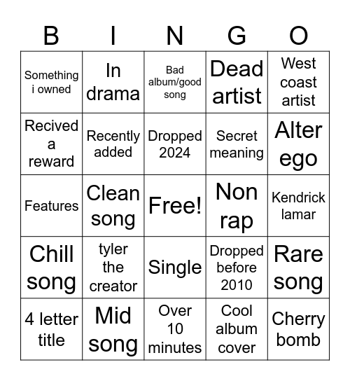 MY PLAYLIST Bingo Card