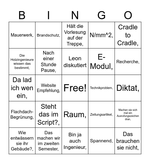 Baustoffkunde Bingo Card