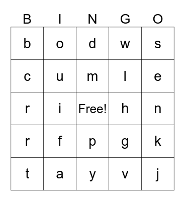 Alphabet Bingo Card