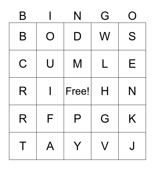 Alphabet Bingo Card