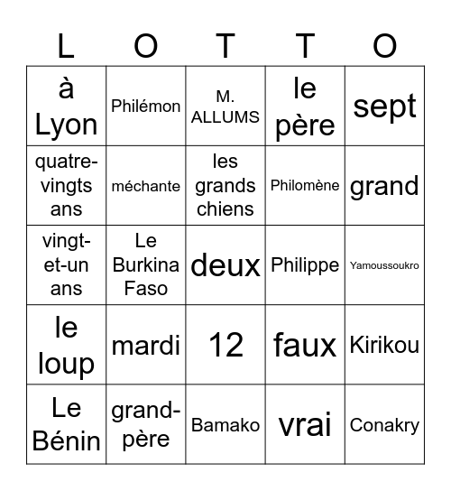 La lotto du 10 décembre Per1 Bingo Card