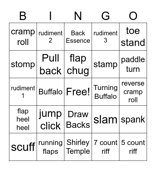 Tap II Bingo Card