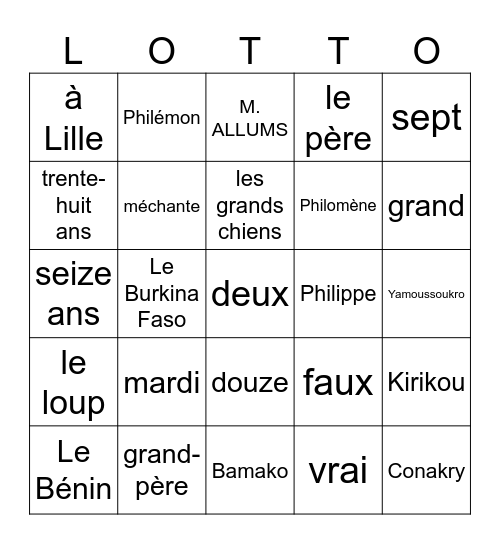 La lotto du 10 décembre Per5 Bingo Card