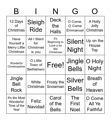 Christmas Carol Bingo Card