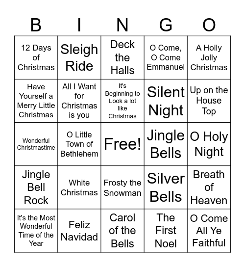 Christmas Carol Bingo Card
