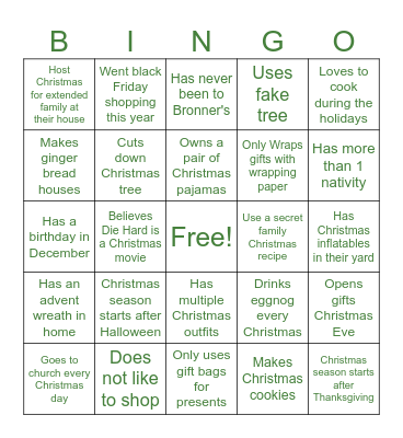 Christmas SPAA Bingo Card