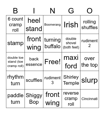 Tap III/IV Bingo Card