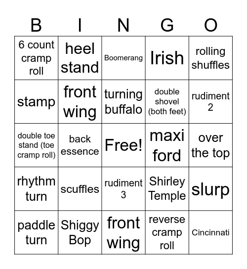 Tap III/IV Bingo Card