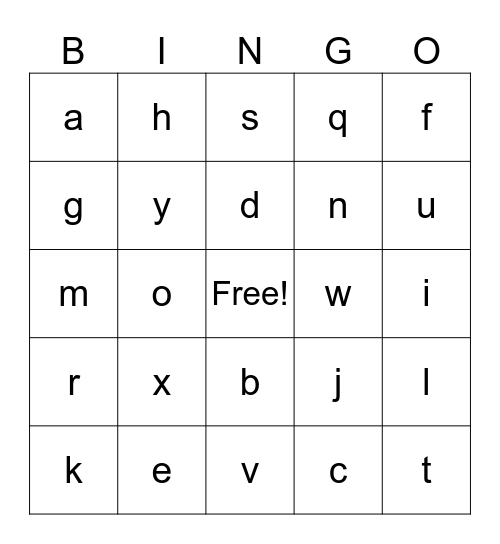 alphabet Bingo Card