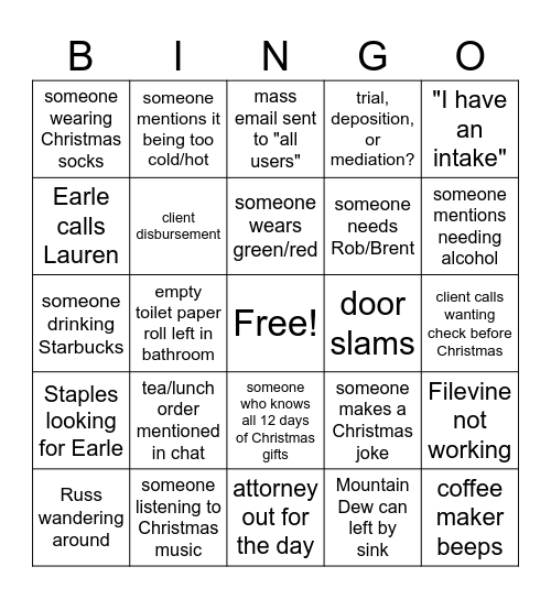 Long & Long Christmas BINGO Card