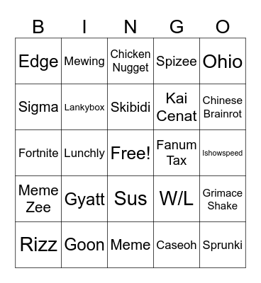 Brainrot Bingo Card