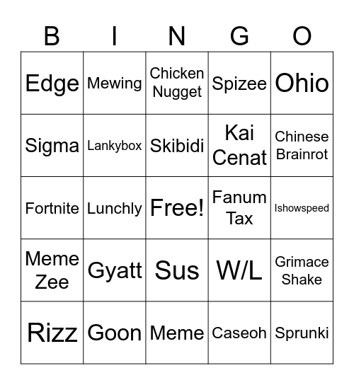 Brainrot Bingo Card