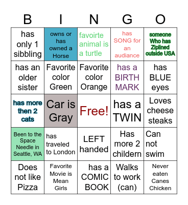Meet and Share ! Bingo Card