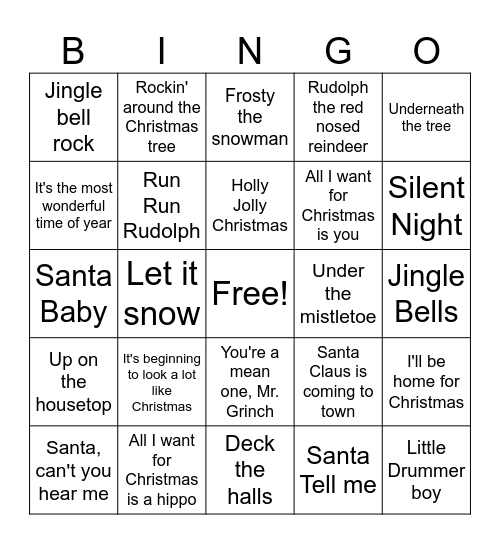 Merry Christmas Bingo Card