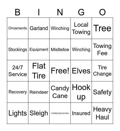 Choice Towing Bingo Card