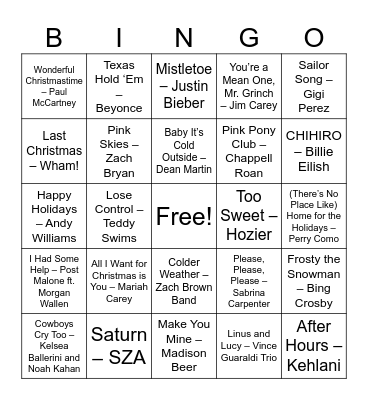 Cisco Music Bingo Card