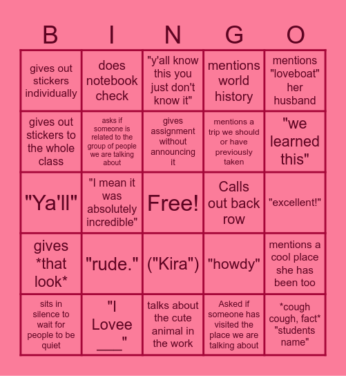 Ms. Slappy Bingo Card