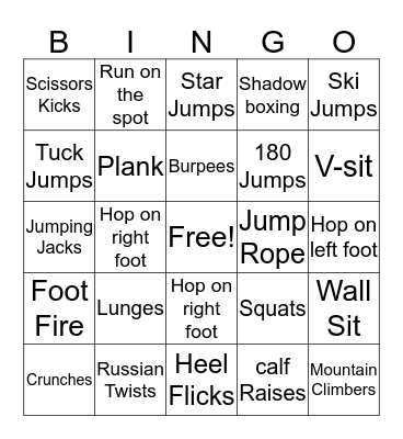 Fitness Bingo Card