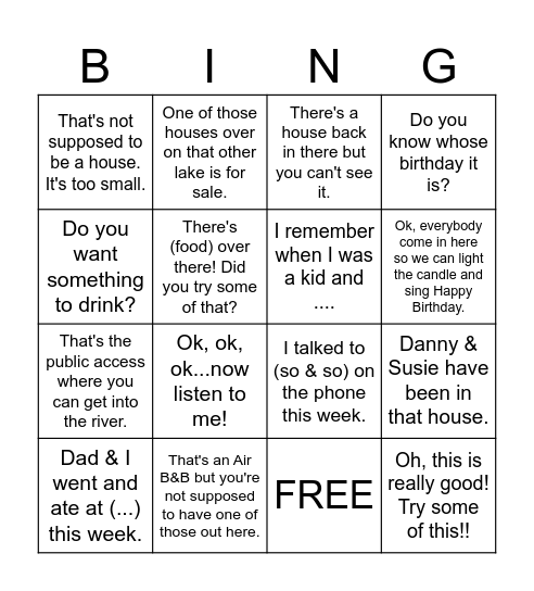 What She Said Bingo Card