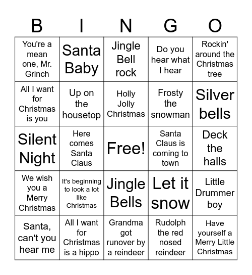 Merry Christmas Bingo Card