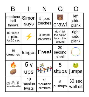 Throw back fitness Bingo Card