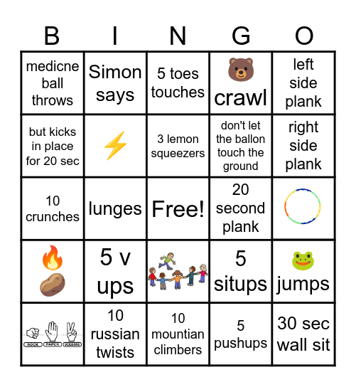 Throw back fitness Bingo Card