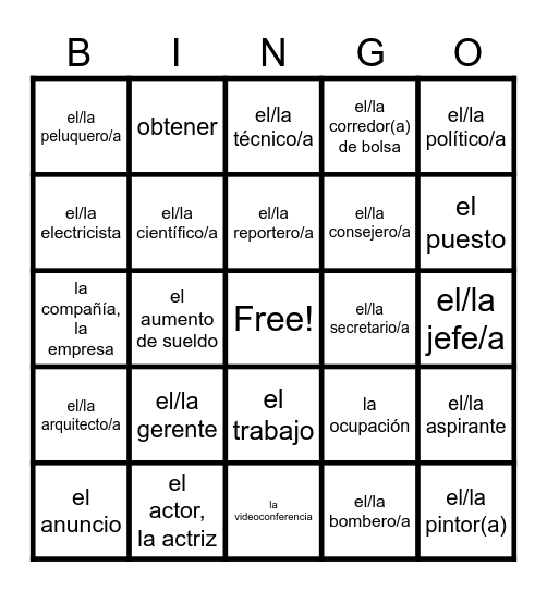 EL MUNDO DEL TRABAJO Bingo Card