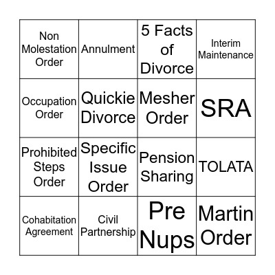Family Law Bingo Card