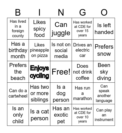 CCTD Winter Gathering BINGO Card