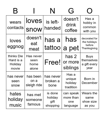 Mix and Mingle Bingo Card