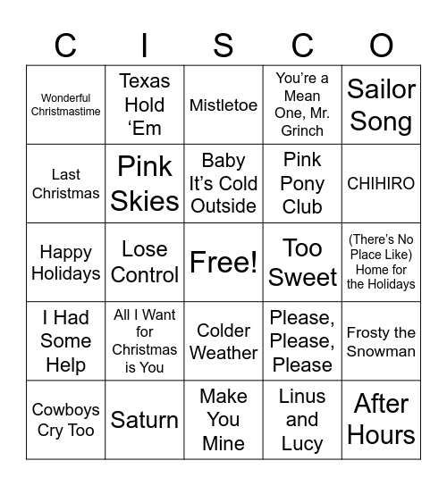 ETC End of Year Musical Bingo Card