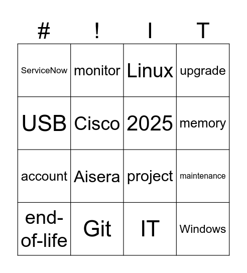 Arcfield IT Bingo Card