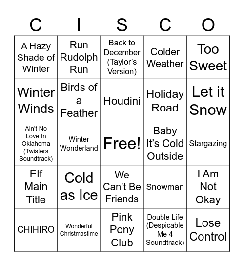 ETC End of Year Musical Bingo Card